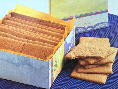 A box filled with homemade Graham crackers