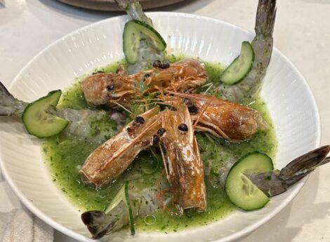 A plate of seafood beautifully arranged from Holbox.