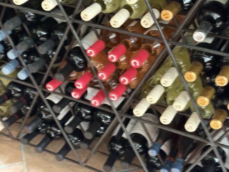 A wine rack adds to Dinino's decor.