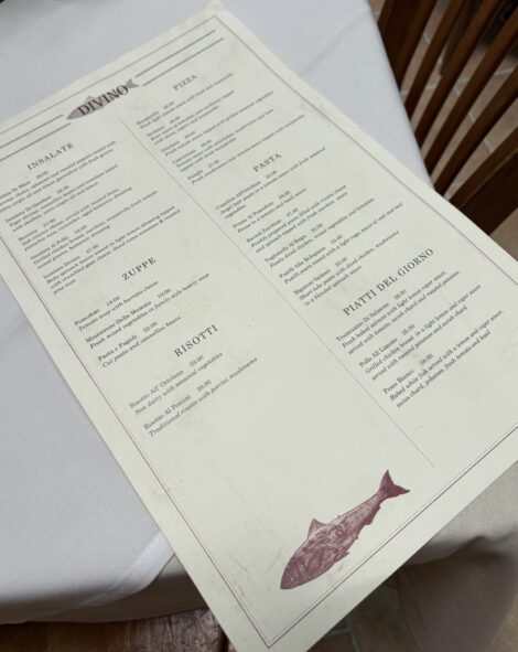 Divino's lunch menu sitting on a table.